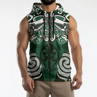 Personalised Maori Ngati Maniapoto Sleeveless Zip Hoodie Silver Fern Kowhaiwhai Art