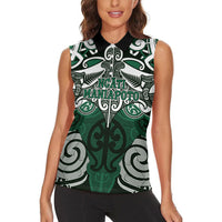 Personalised Maori Ngati Maniapoto Women Sleeveless Polo Shirt Silver Fern Kowhaiwhai Art