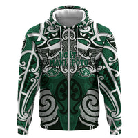 Personalised Maori Ngati Maniapoto Zip Hoodie Silver Fern Kowhaiwhai Art