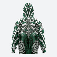 Personalised Maori Ngati Maniapoto Zip Hoodie Silver Fern Kowhaiwhai Art