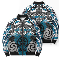 Personalised Maori Ngati Porou Bomber Puffer Jacket Silver Fern Kowhaiwhai Art