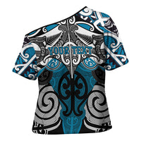 Personalised Maori Ngati Porou Cross Shoulder Shirt Silver Fern Kowhaiwhai Art