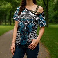 Personalised Maori Ngati Porou Cross Shoulder Shirt Silver Fern Kowhaiwhai Art