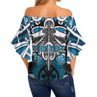 Personalised Maori Ngati Porou Off Shoulder Wrap Waist Top Silver Fern Kowhaiwhai Art