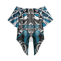 Personalised Maori Ngati Porou Off Shoulder Wrap Waist Top Silver Fern Kowhaiwhai Art
