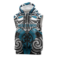 Personalised Maori Ngati Porou Sleeveless Zip Hoodie Silver Fern Kowhaiwhai Art