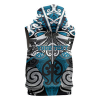Personalised Maori Ngati Porou Sleeveless Zip Hoodie Silver Fern Kowhaiwhai Art