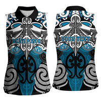 Personalised Maori Ngati Porou Women Sleeveless Polo Shirt Silver Fern Kowhaiwhai Art