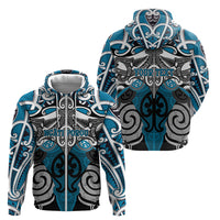 Personalised Maori Ngati Porou Zip Hoodie Silver Fern Kowhaiwhai Art