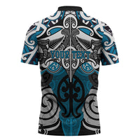 Personalised Maori Ngati Porou Zipper Polo Shirt Silver Fern Kowhaiwhai Art