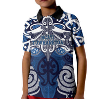 Personalised Maori Ngati Tuwharetoa Kid Polo Shirt Silver Fern Kowhaiwhai Art