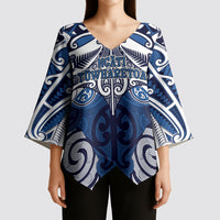 Personalised Maori Ngati Tuwharetoa Kimono Sleeve Blouse Silver Fern Kowhaiwhai Art