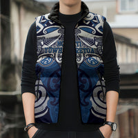 Personalised Maori Ngati Tuwharetoa Sleeveless Puffer Jacket Silver Fern Kowhaiwhai Art