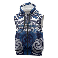 Personalised Maori Ngati Tuwharetoa Sleeveless Zip Hoodie Silver Fern Kowhaiwhai Art