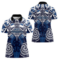 Personalised Maori Ngati Tuwharetoa Women Polo Shirt Silver Fern Kowhaiwhai Art