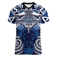 Personalised Maori Ngati Tuwharetoa Women V-Neck T-Shirt Silver Fern Kowhaiwhai Art