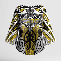 Personalised Maori Ngati Whatua Kimono Sleeve Blouse Silver Fern Kowhaiwhai Art