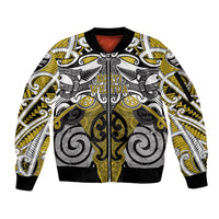 Personalised Maori Ngati Whatua Sleeve Zip Bomber Jacket Silver Fern Kowhaiwhai Art