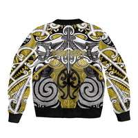 Personalised Maori Ngati Whatua Sleeve Zip Bomber Jacket Silver Fern Kowhaiwhai Art