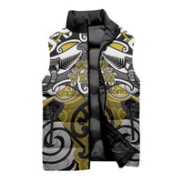Personalised Maori Ngati Whatua Sleeveless Puffer Jacket Silver Fern Kowhaiwhai Art