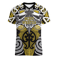 Personalised Maori Ngati Whatua Women V-Neck T-Shirt Silver Fern Kowhaiwhai Art