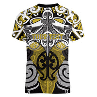 Personalised Maori Ngati Whatua Women V-Neck T-Shirt Silver Fern Kowhaiwhai Art
