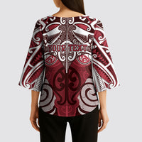 Personalised Maori Te Arawa Kimono Sleeve Blouse Silver Fern Kowhaiwhai Art