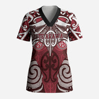 Personalised Maori Te Arawa Scrub Top Silver Fern Kowhaiwhai Art