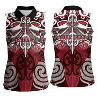 Personalised Maori Te Arawa Women Sleeveless Polo Shirt Silver Fern Kowhaiwhai Art