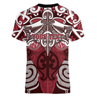 Personalised Maori Te Arawa Women V-Neck T-Shirt Silver Fern Kowhaiwhai Art
