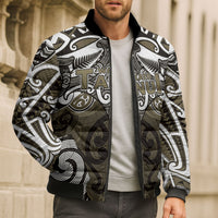 Personalised Maori Waikato Tainui Bomber Puffer Jacket Silver Fern Kowhaiwhai Art