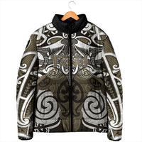 Personalised Maori Waikato Tainui Padded Jacket Silver Fern Kowhaiwhai Art