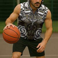 Personalised Maori Waikato Tainui Sleeveless Zip Hoodie Silver Fern Kowhaiwhai Art