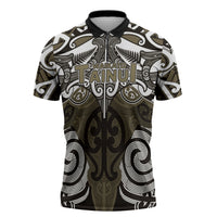 Personalised Maori Waikato Tainui Zipper Polo Shirt Silver Fern Kowhaiwhai Art