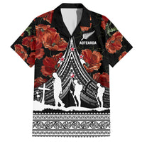New Zealand ANZAC Day Family Matching Short Sleeve Bodycon Dress and Hawaiian Shirt Poppy With Polynesian Pattern LT01 Dad's Shirt - Short Sleeve Black - Polynesian Pride