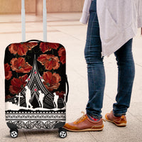 New Zealand ANZAC Day Luggage Cover Poppy With Polynesian Pattern LT01 Black - Polynesian Pride