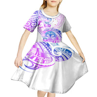 Kia Ora Maori New Zealand Pastel Kid Short Sleeve Dress Sun Ta Moko Lilac Version LT01 - Polynesian Pride
