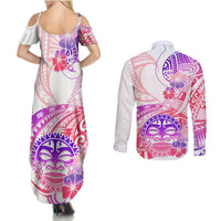 Kia Ora Maori New Zealand Pastel Couples Matching Summer Maxi Dress and Long Sleeve Button Shirt Sun Ta Moko Sweet Version LT01 - Polynesian Pride