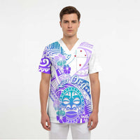 Kia Ora Maori New Zealand Pastel Scrub Top Sun Ta Moko Violet Version - Polynesian Pride