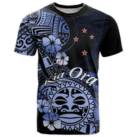 Aotearoa Kia Ora New Zealand Ta Moko Blue Version T Shirt LT01 Blue - Polynesian Pride