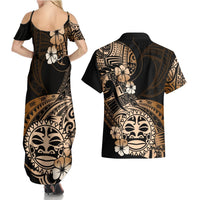 Aotearoa Kia Ora New Zealand Ta Moko Gold Version Couples Matching Summer Maxi Dress and Hawaiian Shirt LT01 - Polynesian Pride