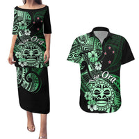 Aotearoa Kia Ora New Zealand Ta Moko Green Version Couples Matching Puletasi Dress and Hawaiian Shirt LT01 Green - Polynesian Pride