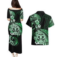 Aotearoa Kia Ora New Zealand Ta Moko Green Version Couples Matching Puletasi Dress and Hawaiian Shirt LT01 - Polynesian Pride