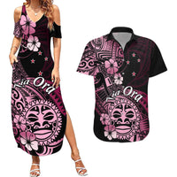 Aotearoa Kia Ora New Zealand Ta Moko Pink Version Couples Matching Summer Maxi Dress and Hawaiian Shirt LT01 Pink - Polynesian Pride