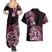 Aotearoa Kia Ora New Zealand Ta Moko Pink Version Couples Matching Summer Maxi Dress and Hawaiian Shirt LT01 - Polynesian Pride