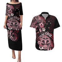 Aotearoa Kia Ora New Zealand Ta Moko Red Version Couples Matching Puletasi Dress and Hawaiian Shirt LT01 Red - Polynesian Pride