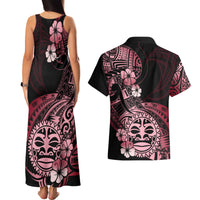 Aotearoa Kia Ora New Zealand Ta Moko Red Version Couples Matching Tank Maxi Dress and Hawaiian Shirt LT01 - Polynesian Pride