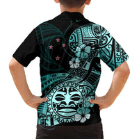 Aotearoa Kia Ora New Zealand Ta Moko Turquoise Version Family Matching Long Sleeve Bodycon Dress and Hawaiian Shirt LT01 - Polynesian Pride