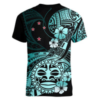 Aotearoa Kia Ora New Zealand Ta Moko Turquoise Version Women V Neck T Shirt LT01 - Polynesian Pride