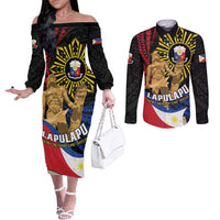 Personalized Lapulapu The First Filipino Hero Couples Matching Off The Shoulder Long Sleeve Dress and Long Sleeve Button Shirt Polynesian Pattern